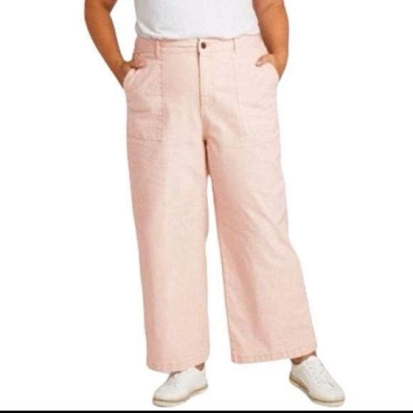 Women's High-Rise Wide Leg Cropped Jeans Pink - Picture 2 of 10